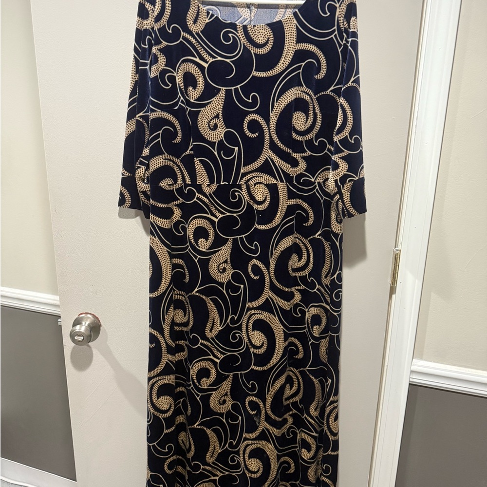 Navy & Gold Swirl Maxi Dress